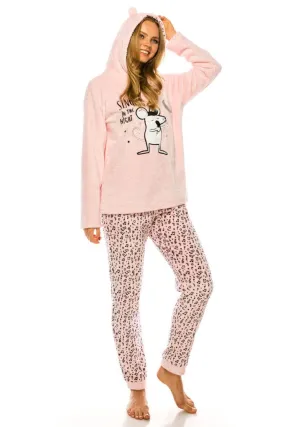 2 pieces pink Hooded Long Sleeve Pullover Sweatshirt and pant Pajama Set_