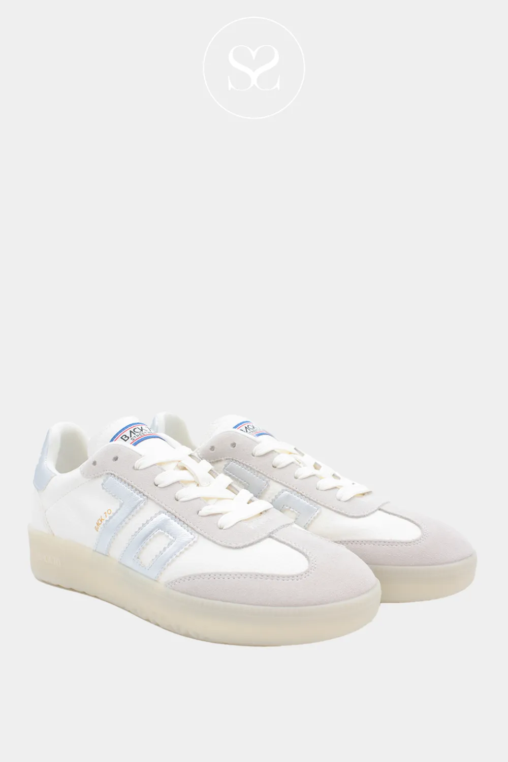 BACK 70 BOSTON WHITE LEATHER AND SILVER CHUNKY TRAINERS