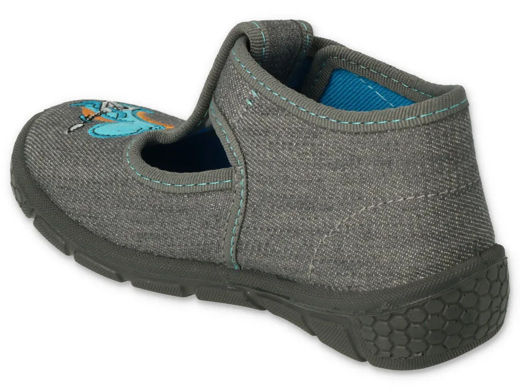 Befado Dark Gray School Slippers with Dinosaur HONEY | 531P098