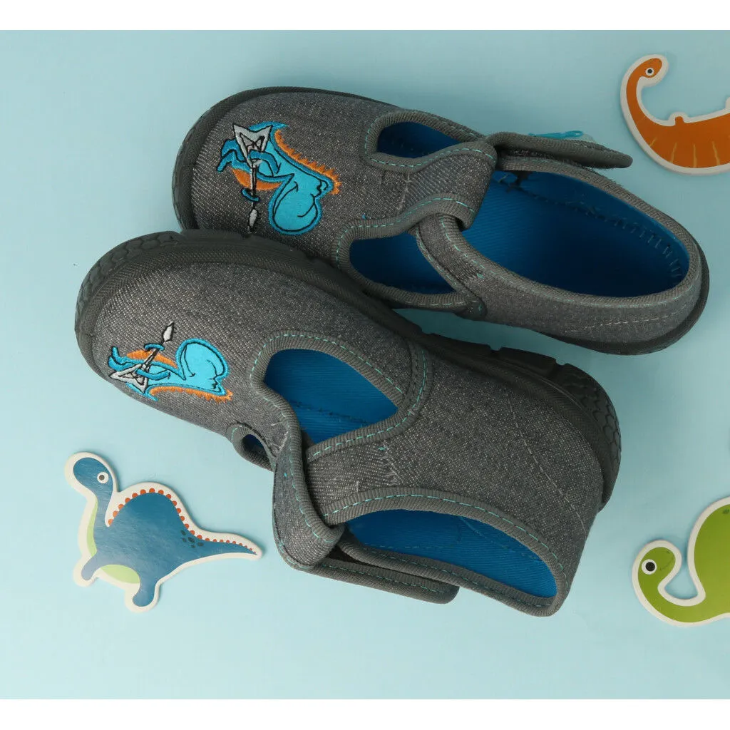 Befado Dark Gray School Slippers with Dinosaur HONEY | 531P098