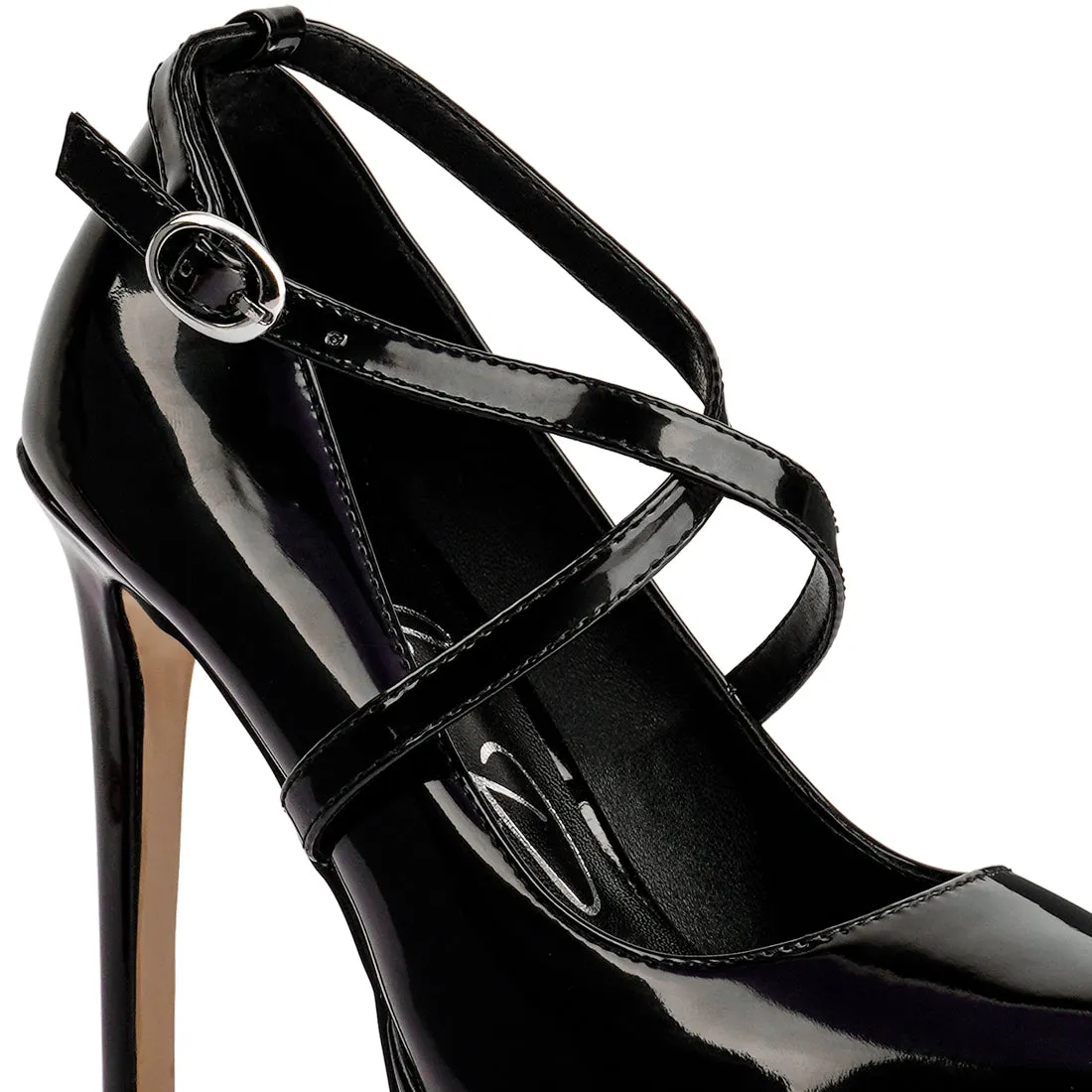 Black High Heel Cross Strapped Stiletto Sandal