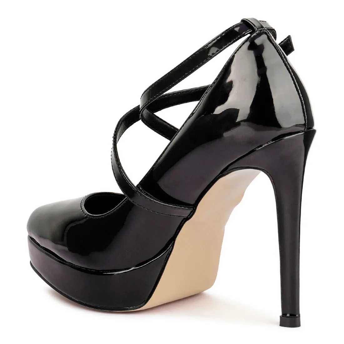 Black High Heel Cross Strapped Stiletto Sandal