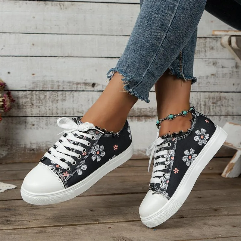 Canvas Trainers Comfortable Low Top Lace Up Walking Shoes