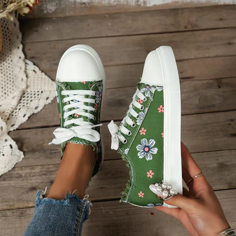 Canvas Trainers Comfortable Low Top Lace Up Walking Shoes