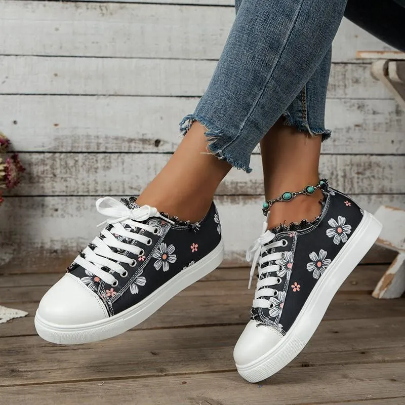 Canvas Trainers Comfortable Low Top Lace Up Walking Shoes