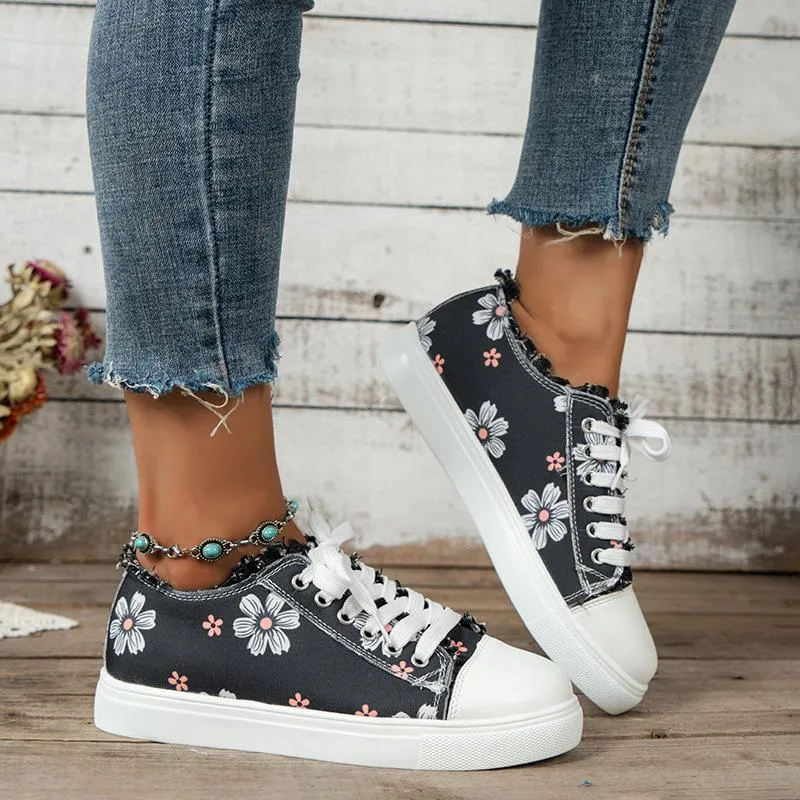 Canvas Trainers Comfortable Low Top Lace Up Walking Shoes