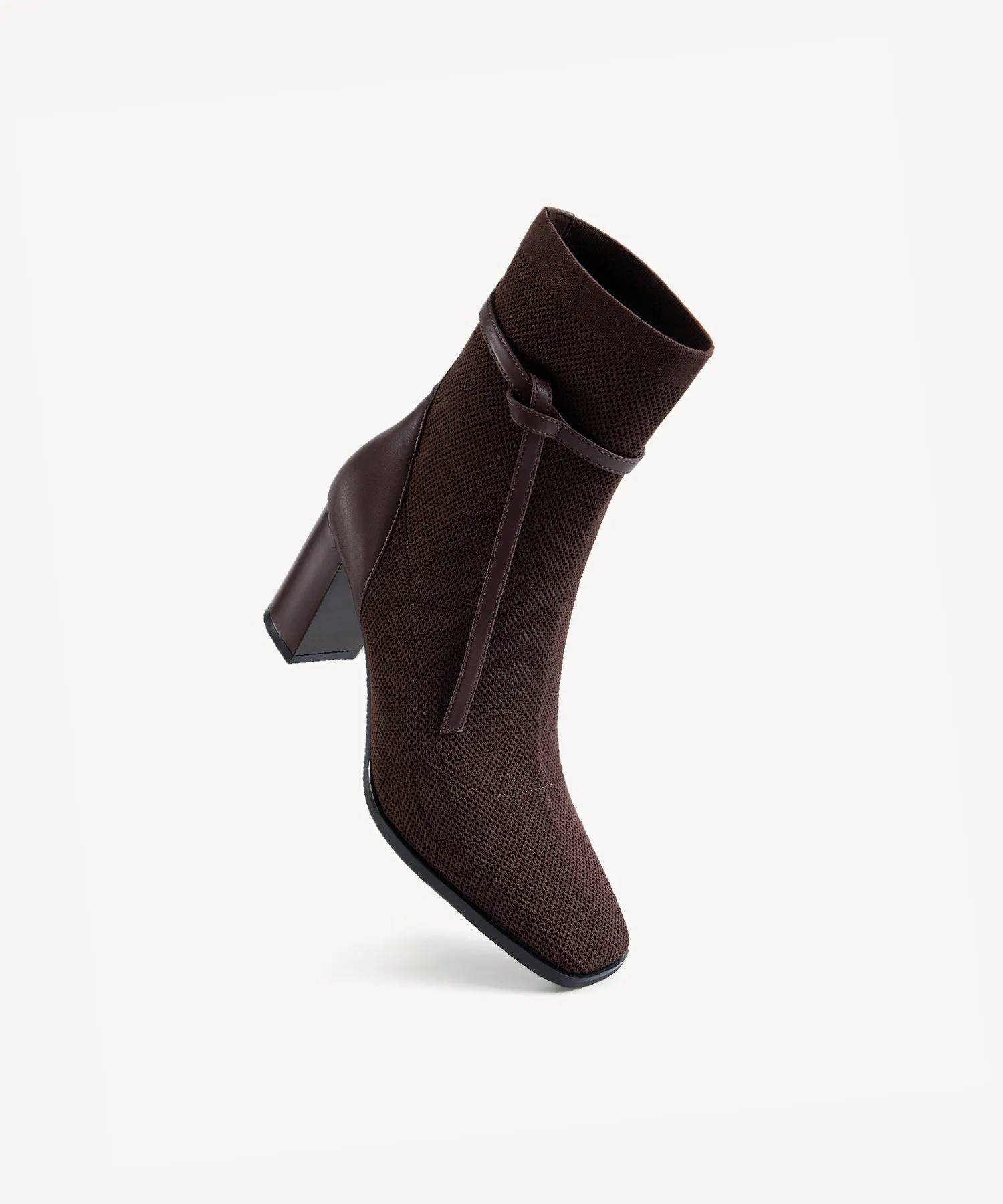 Commute Square Toe Chunky Heeled Ankle Boots  Velvet Black