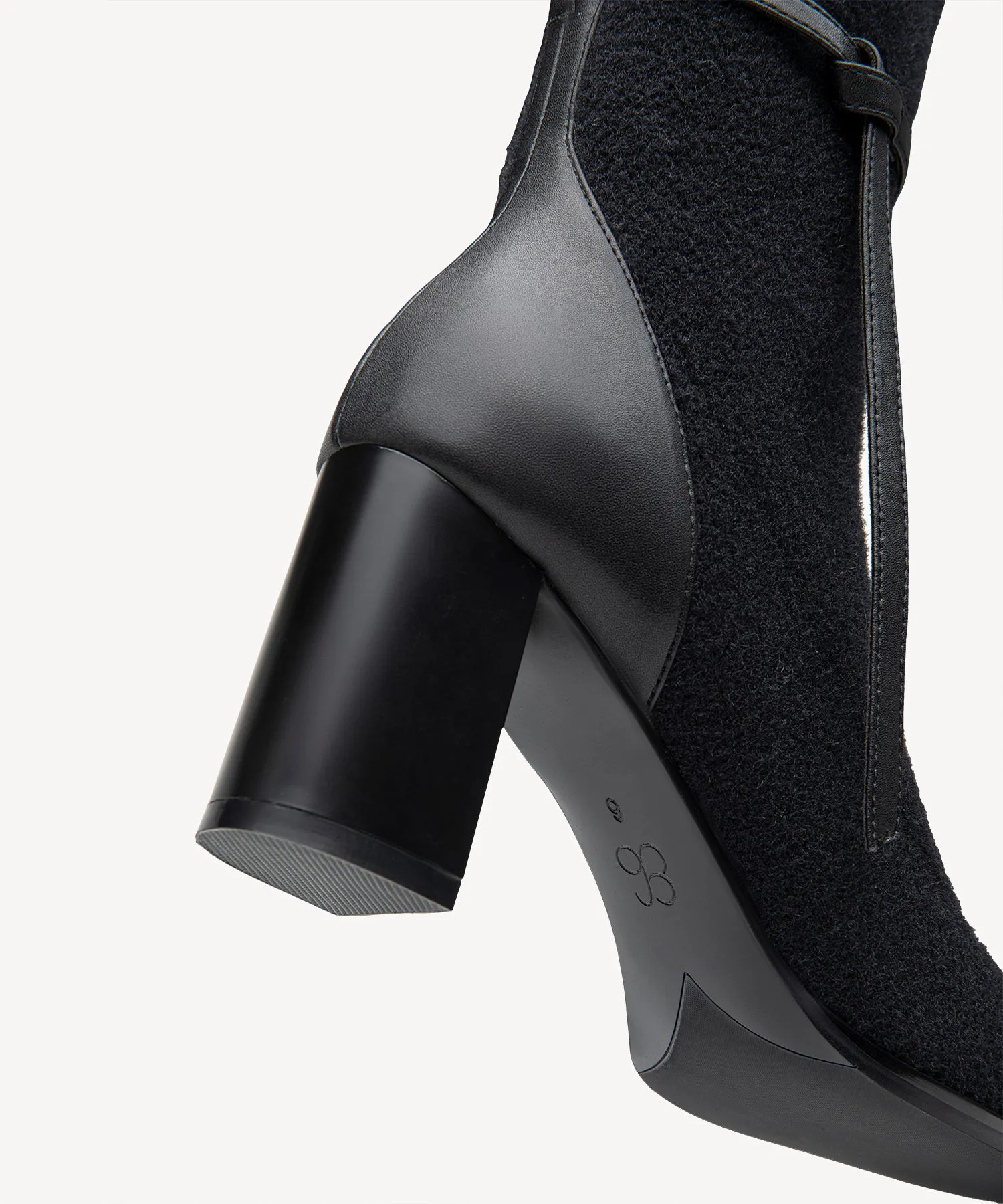 Commute Square Toe Chunky Heeled Ankle Boots  Velvet Black