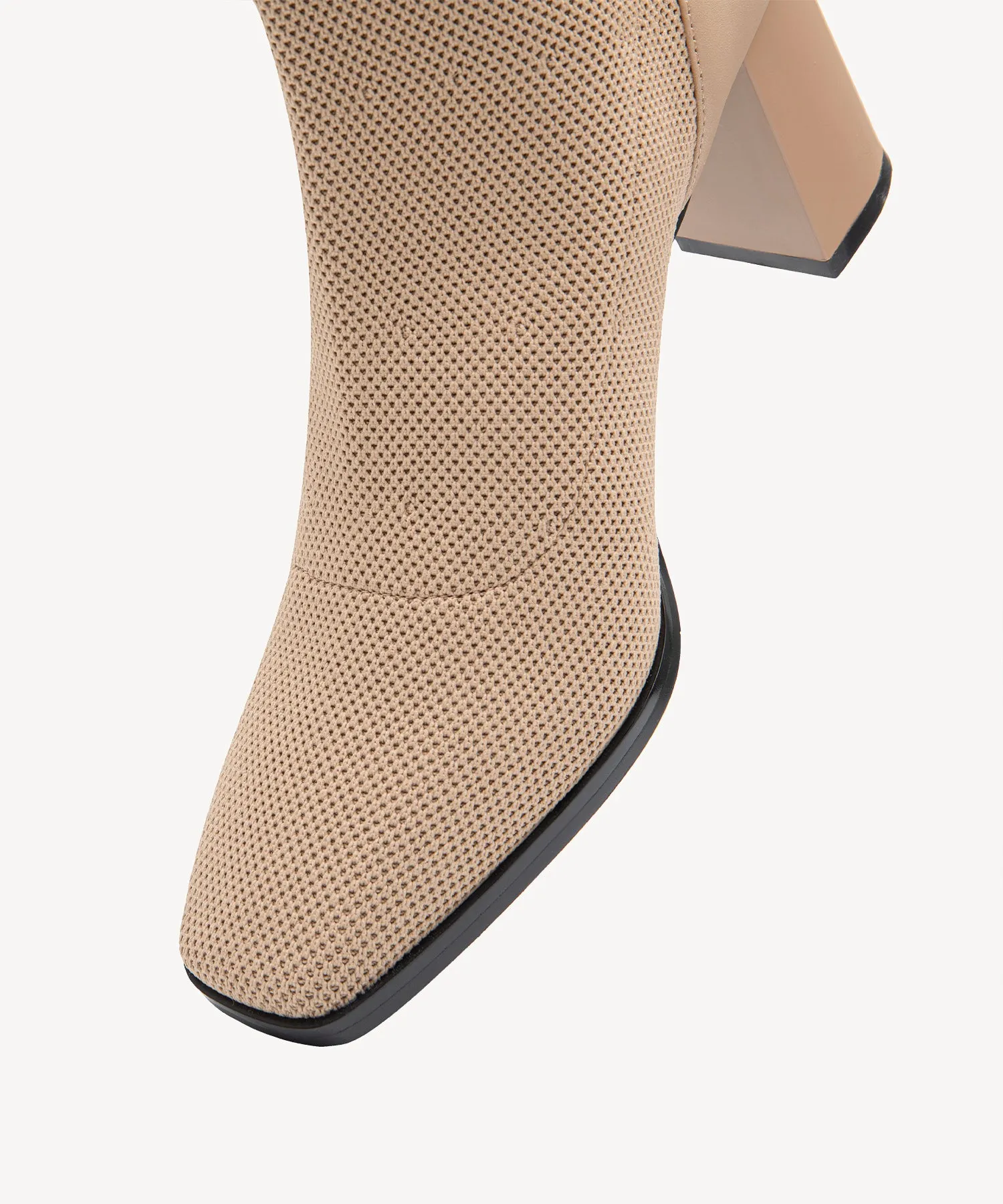 Commute Square Toe Chunky Heeled Ankle Boots  Velvet Black