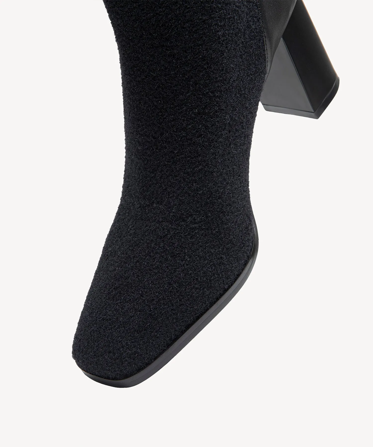 Commute Square Toe Chunky Heeled Ankle Boots  Velvet Black