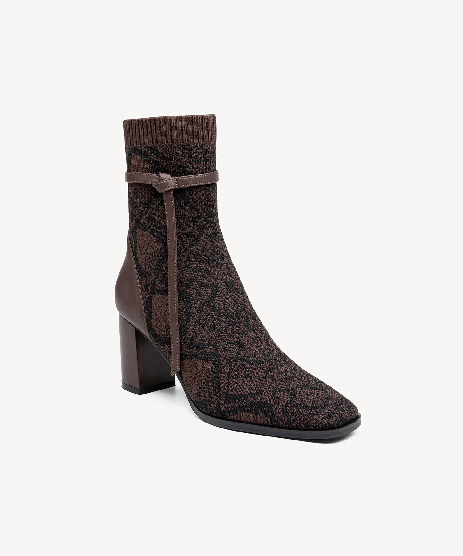Commute Square Toe Chunky Heeled Ankle Boots  Velvet Black