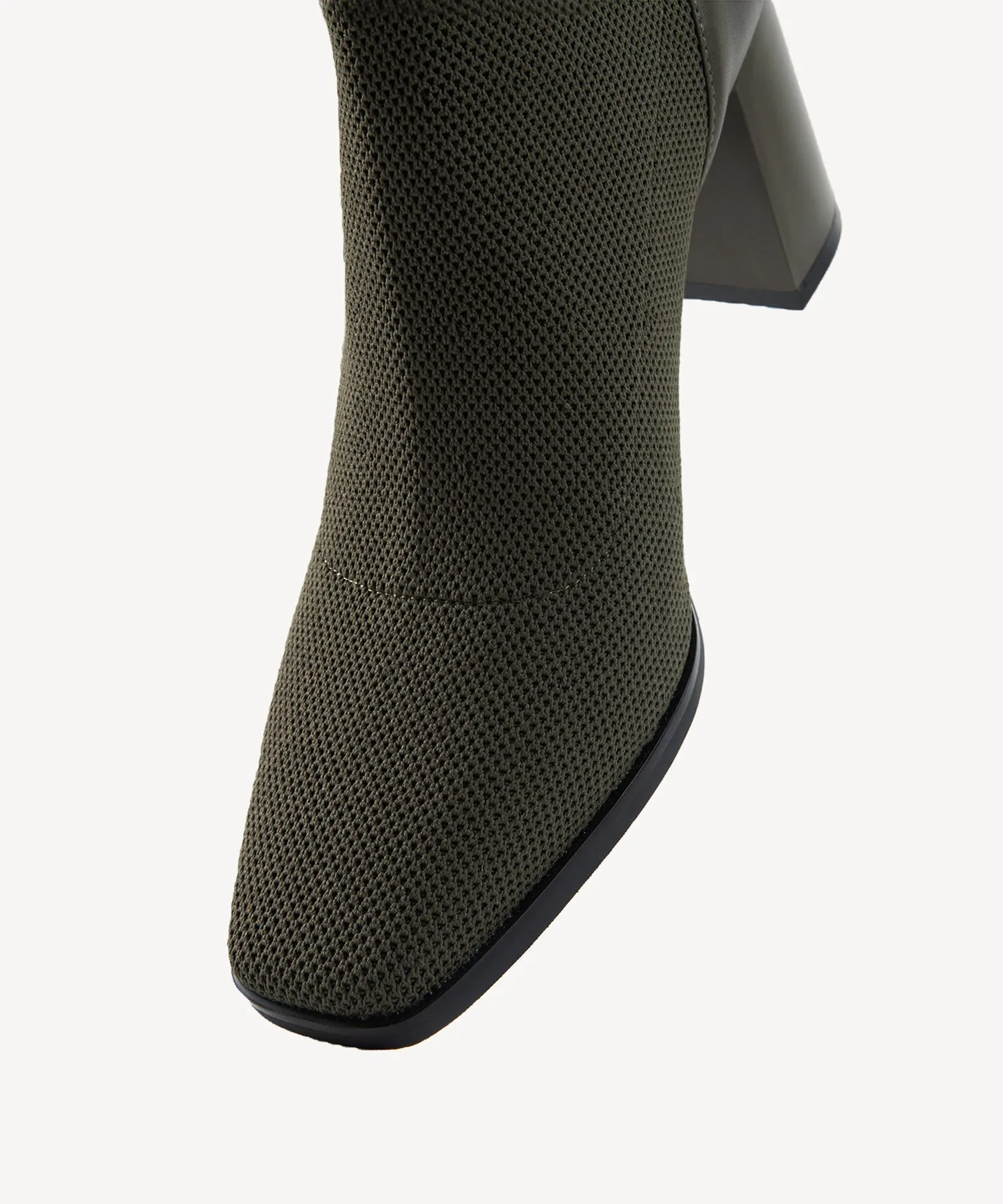 Commute Square Toe Chunky Heeled Ankle Boots  Velvet Black