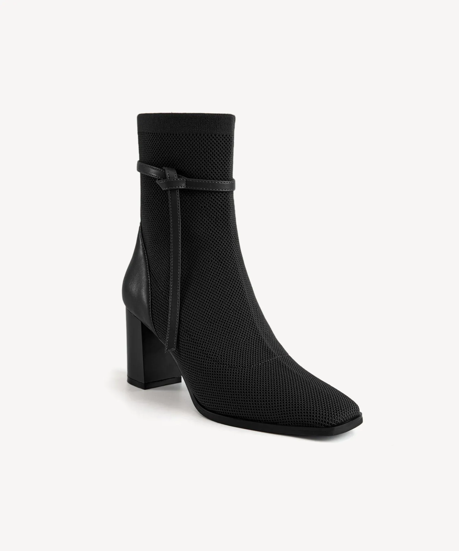Commute Square Toe Chunky Heeled Ankle Boots  Velvet Black