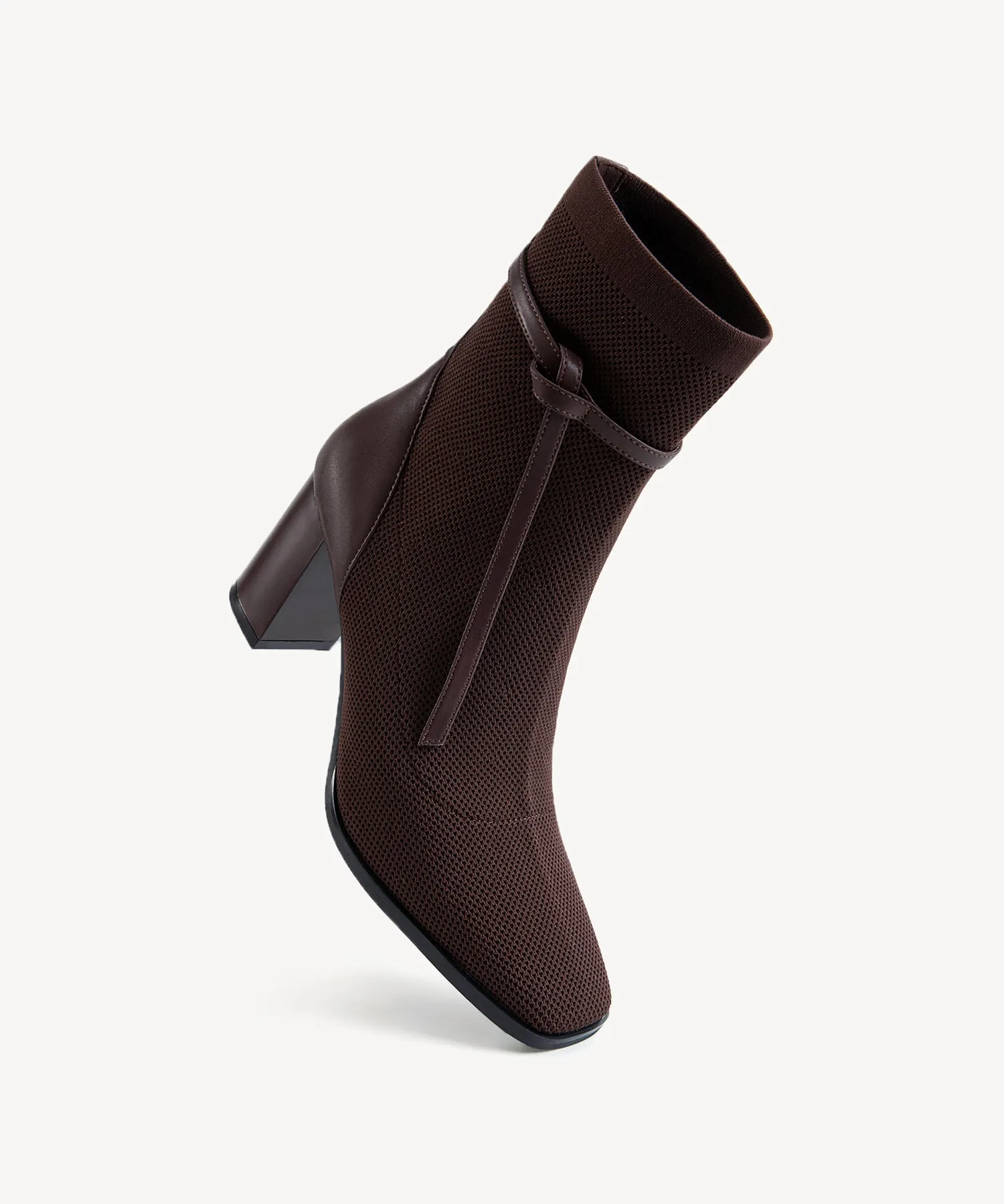 Commute Square Toe Chunky Heeled Ankle Boots  Velvet Black