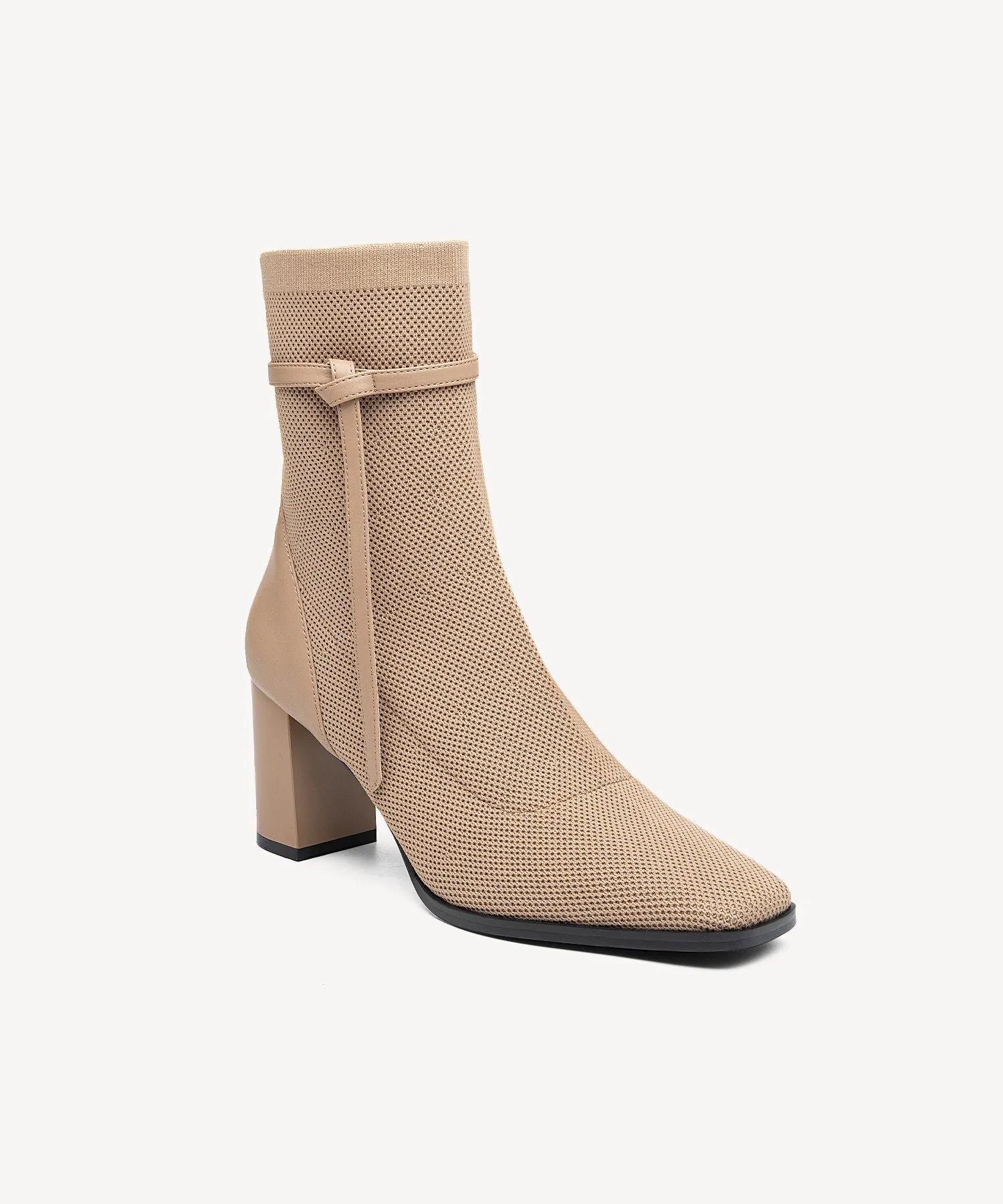 Commute Square Toe Chunky Heeled Ankle Boots  Velvet Black