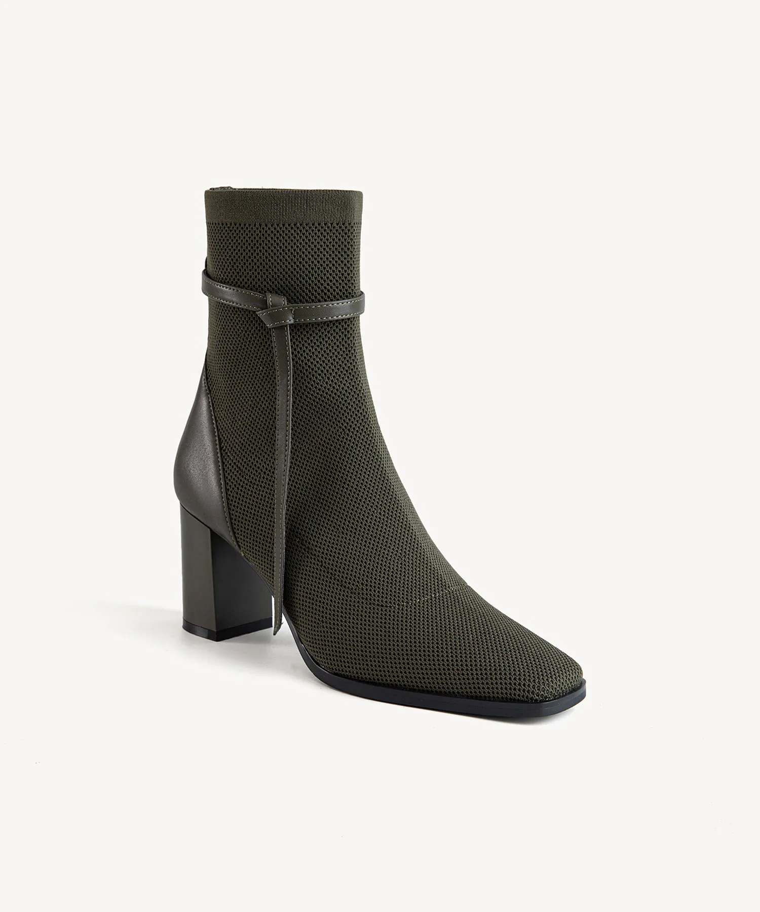 Commute Square Toe Chunky Heeled Ankle Boots  Velvet Black