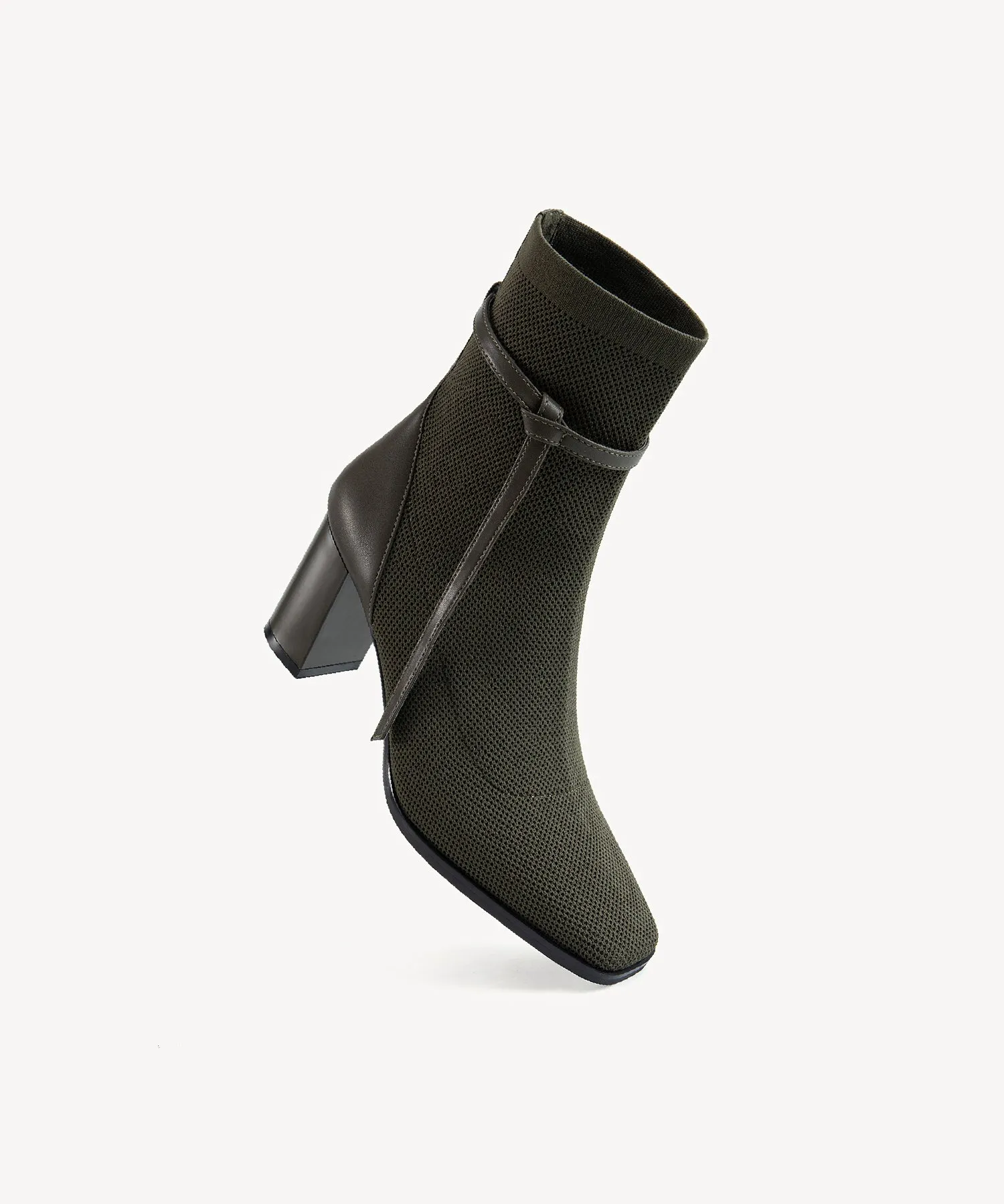 Commute Square Toe Chunky Heeled Ankle Boots  Velvet Black