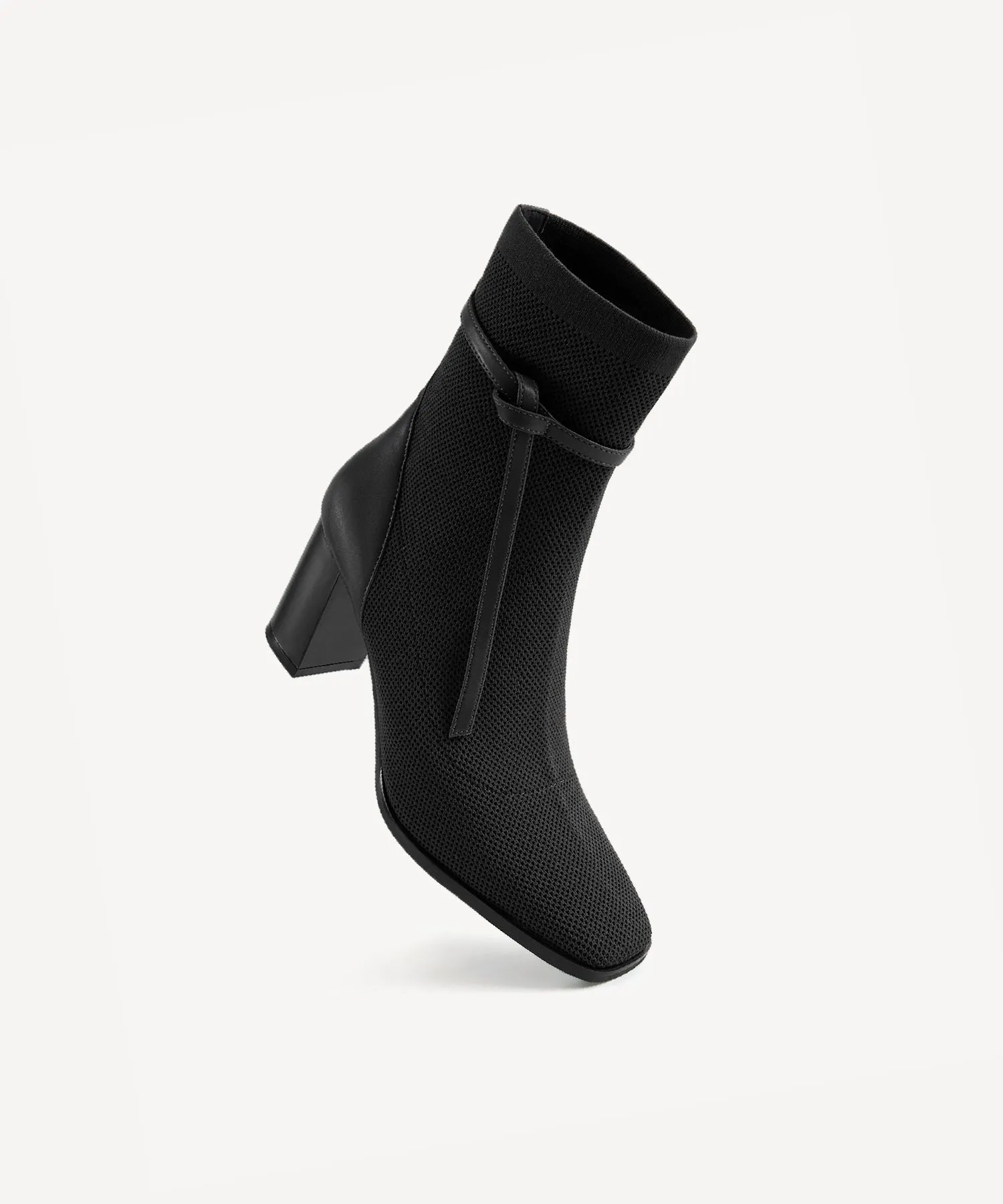 Commute Square Toe Chunky Heeled Ankle Boots  Velvet Black