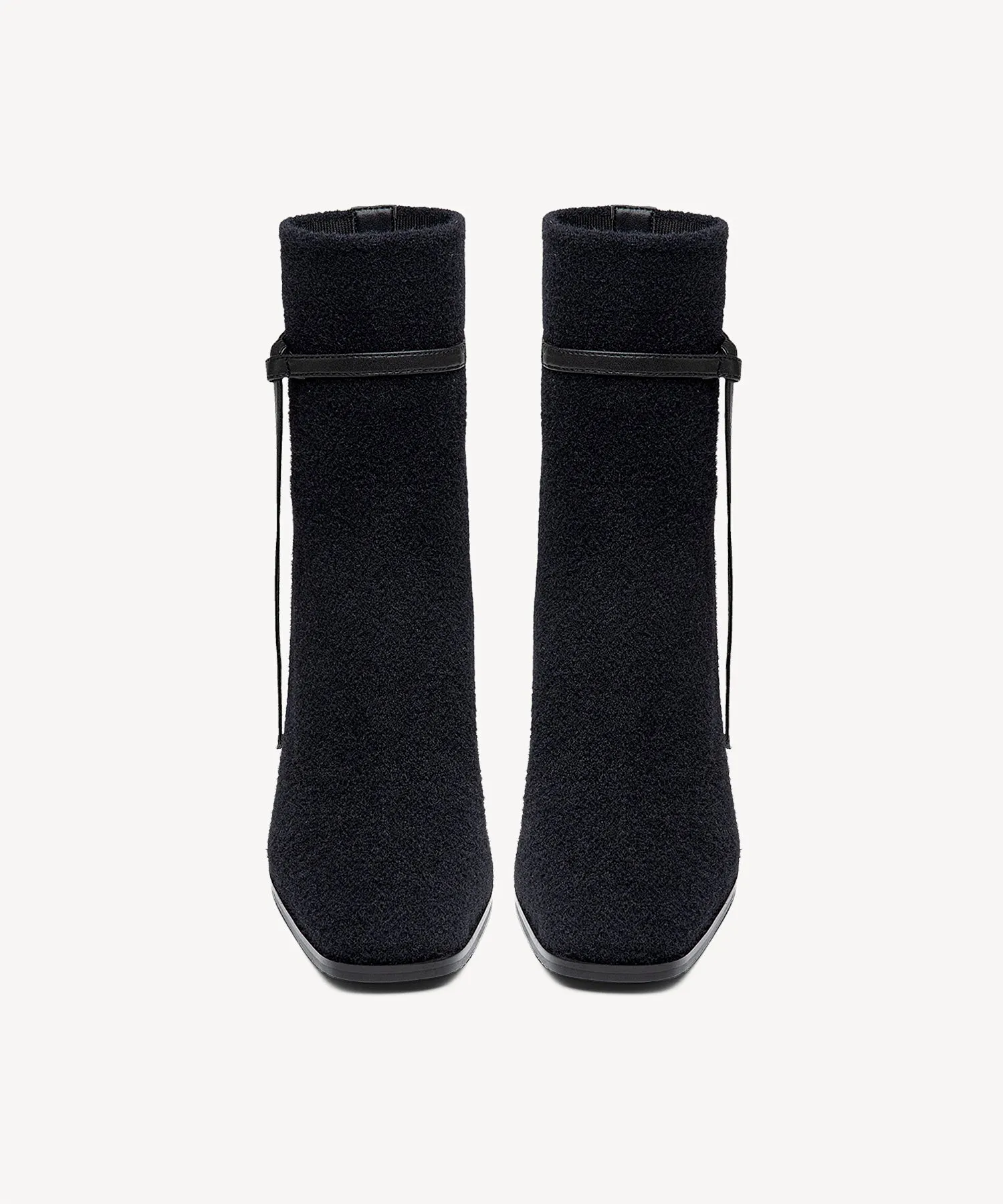 Commute Square Toe Chunky Heeled Ankle Boots  Velvet Black