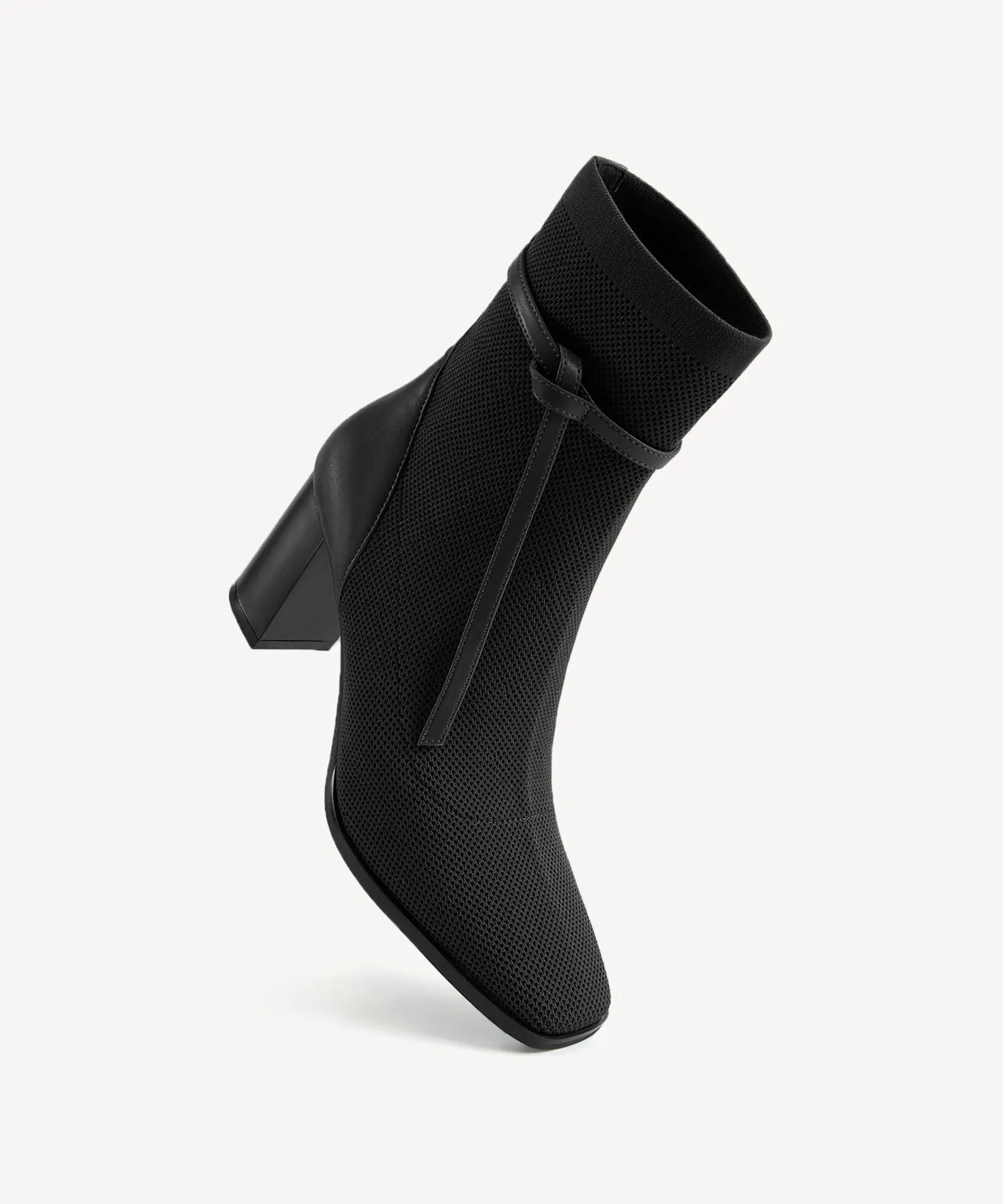 Commute Square Toe Chunky Heeled Ankle Boots  Velvet Black