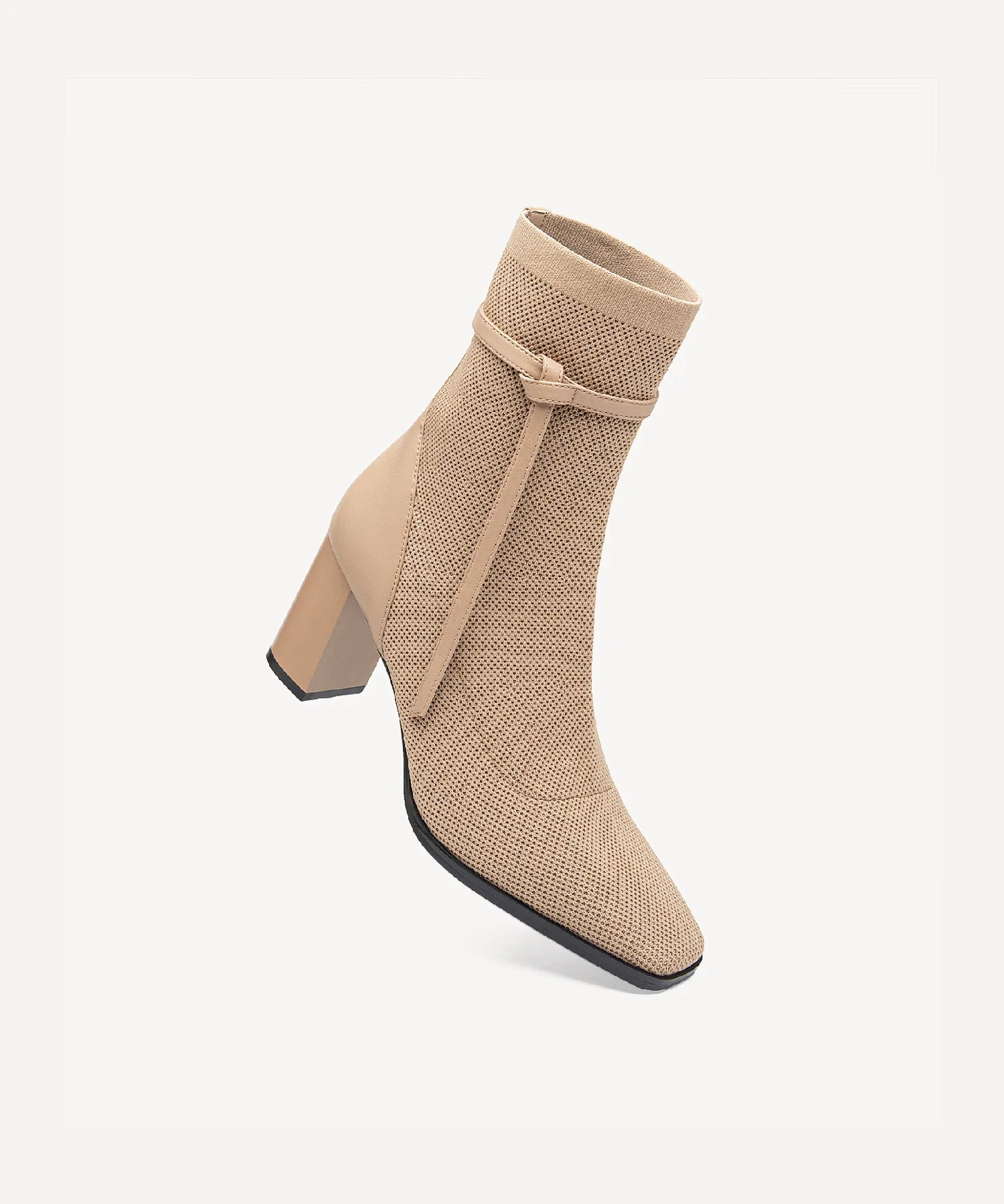 Commute Square Toe Chunky Heeled Ankle Boots  Velvet Black