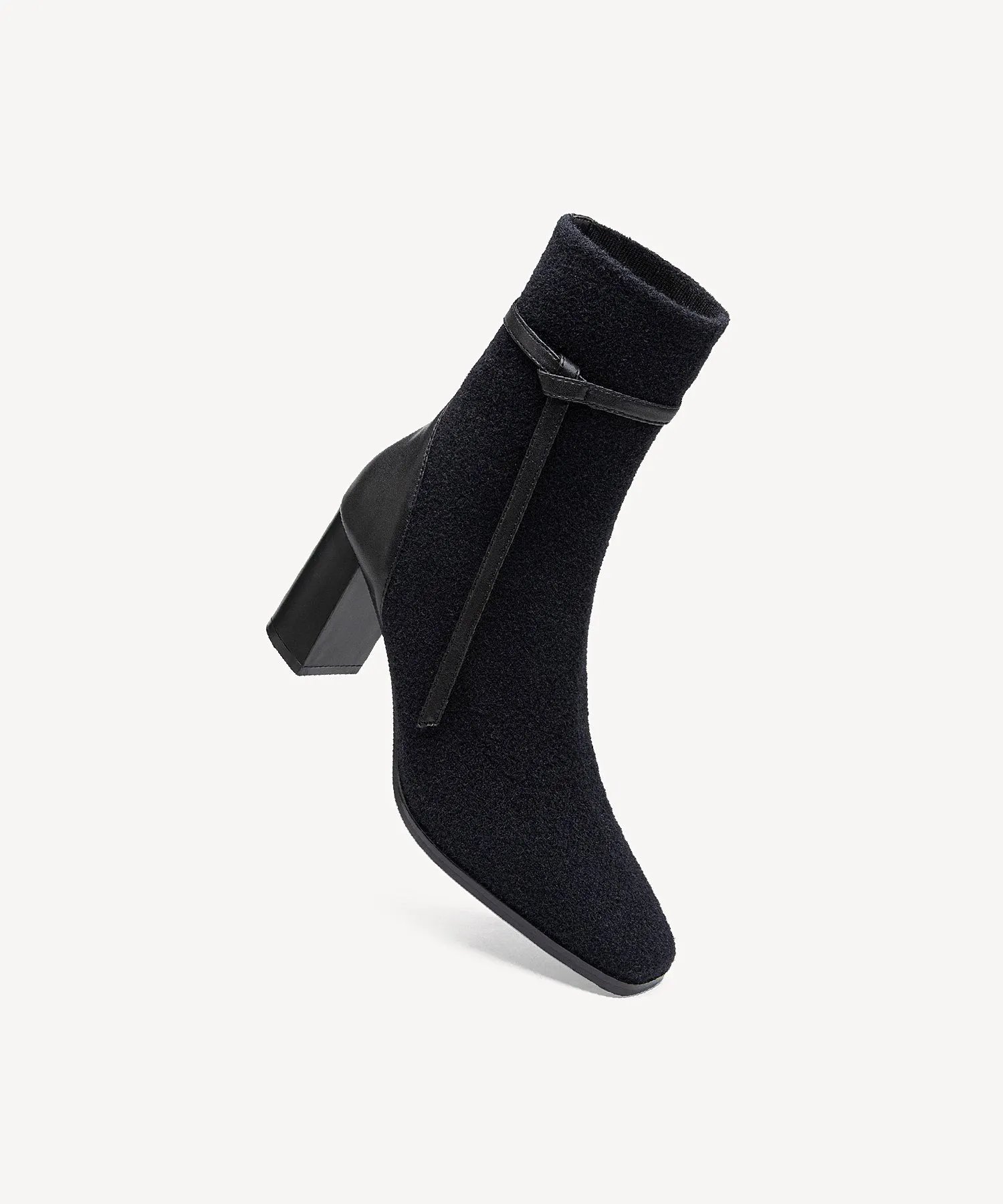 Commute Square Toe Chunky Heeled Ankle Boots  Velvet Black