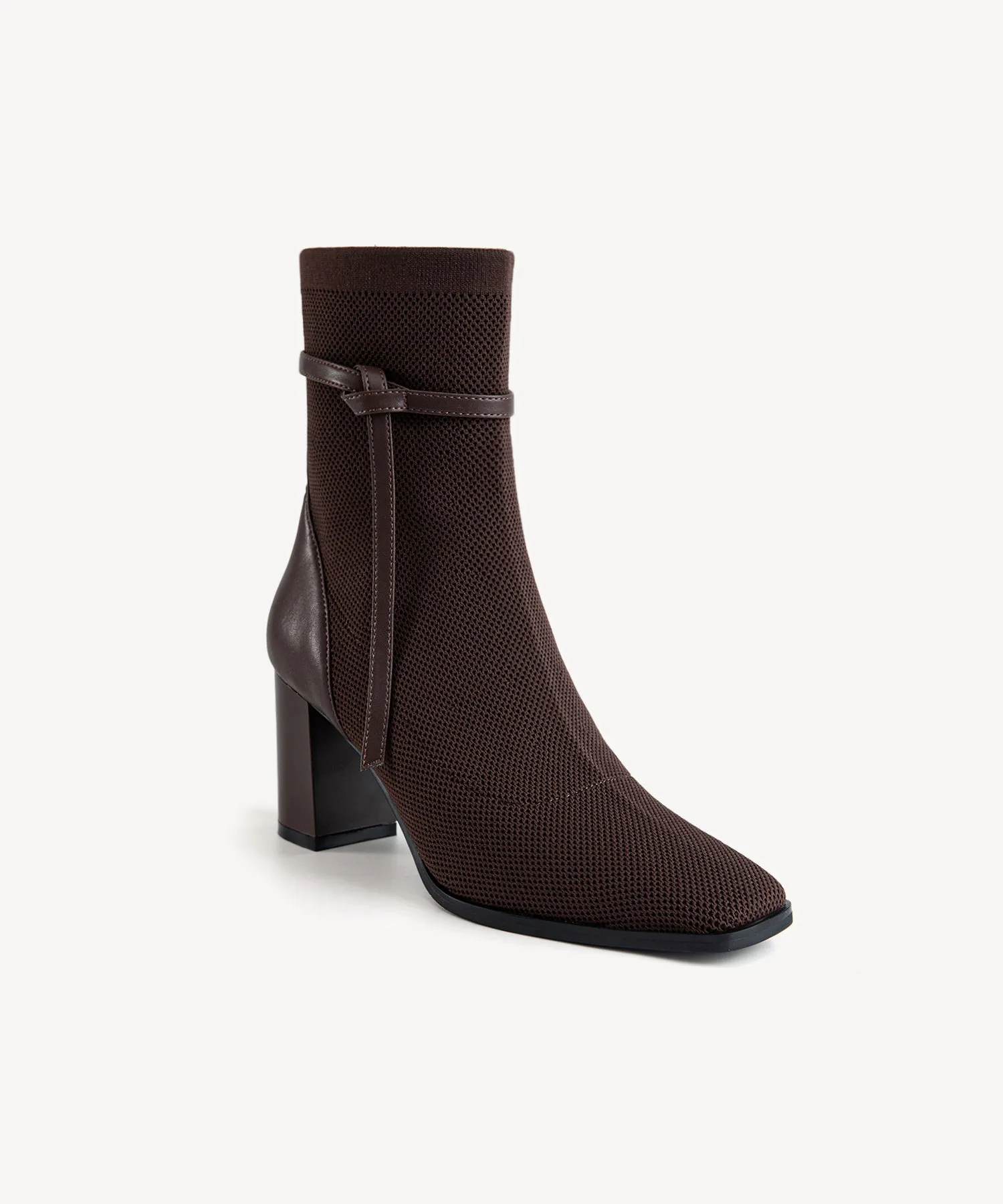 Commute Square Toe Chunky Heeled Ankle Boots  Velvet Black