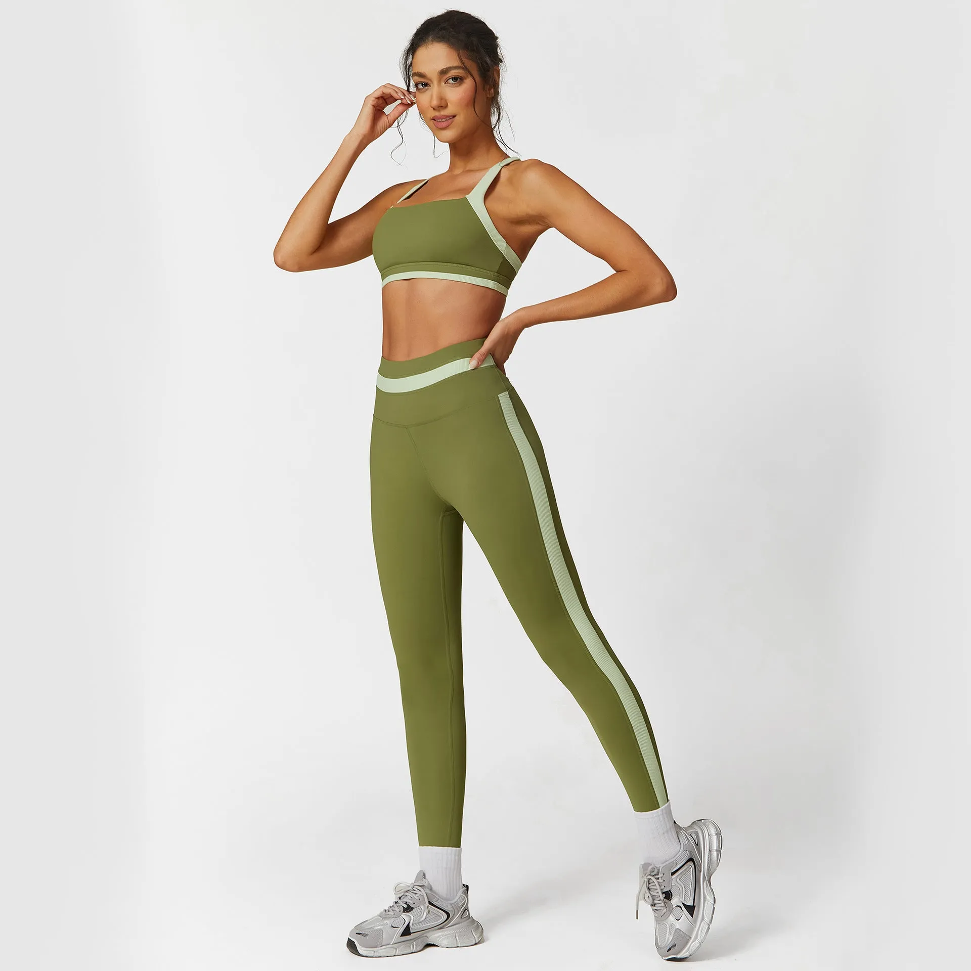 Contrast Color Sports Bra Outdoor Running Fitness Yoga Wear Suit