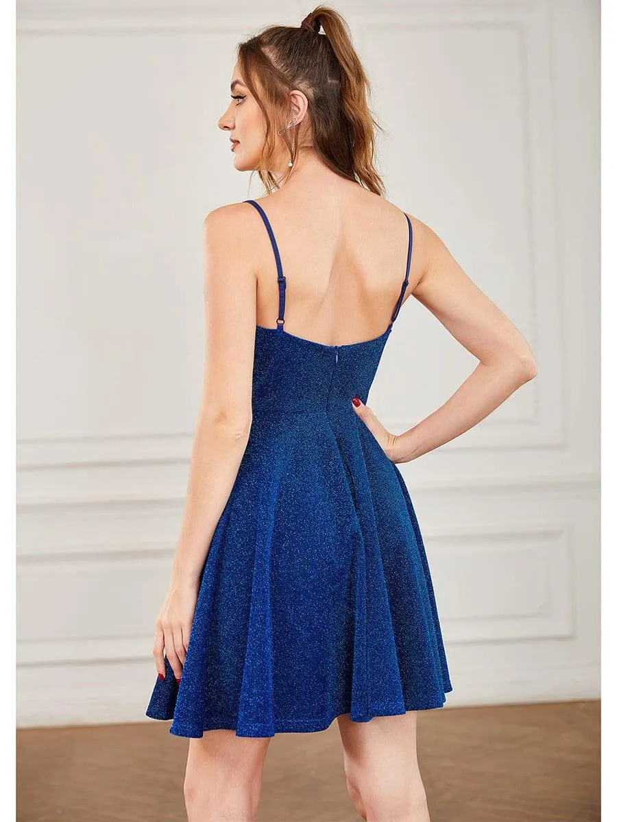 Custom Size  Shiny Deep V Neck Knee Length Prom Dress