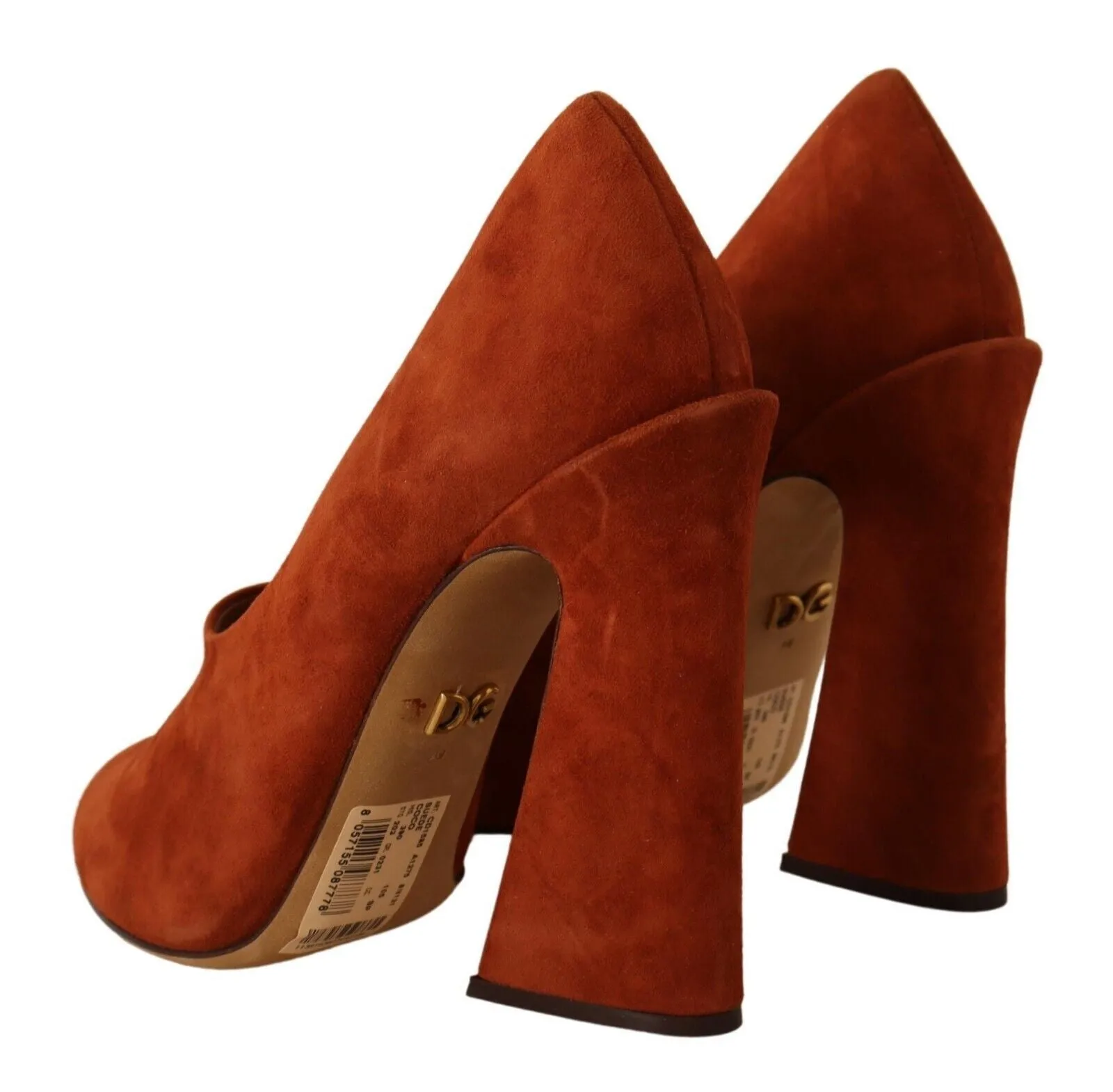 Dolce & Gabbana Brown Suede Leather Block Heels Pumps Shoes