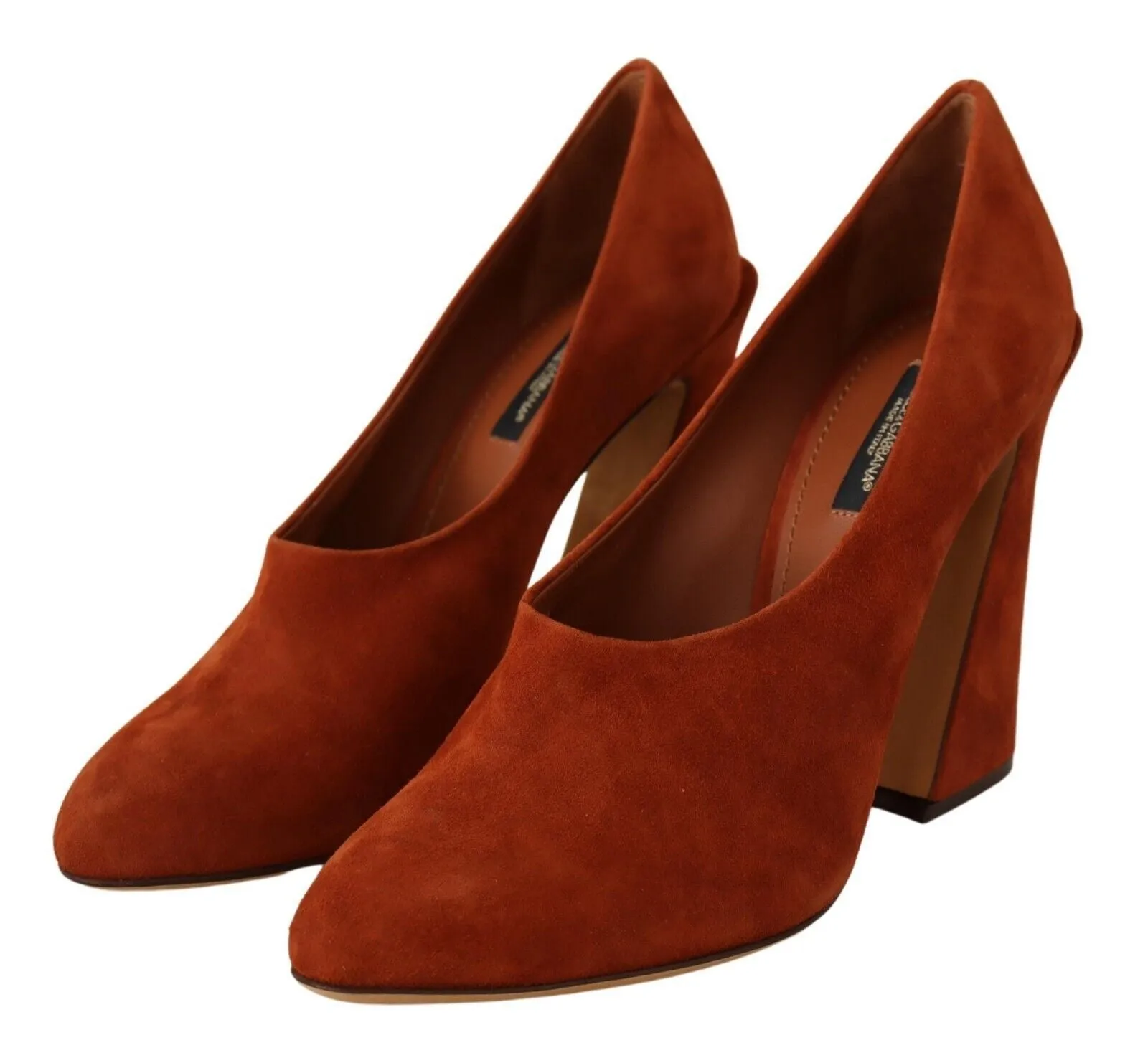 Dolce & Gabbana Brown Suede Leather Block Heels Pumps Shoes