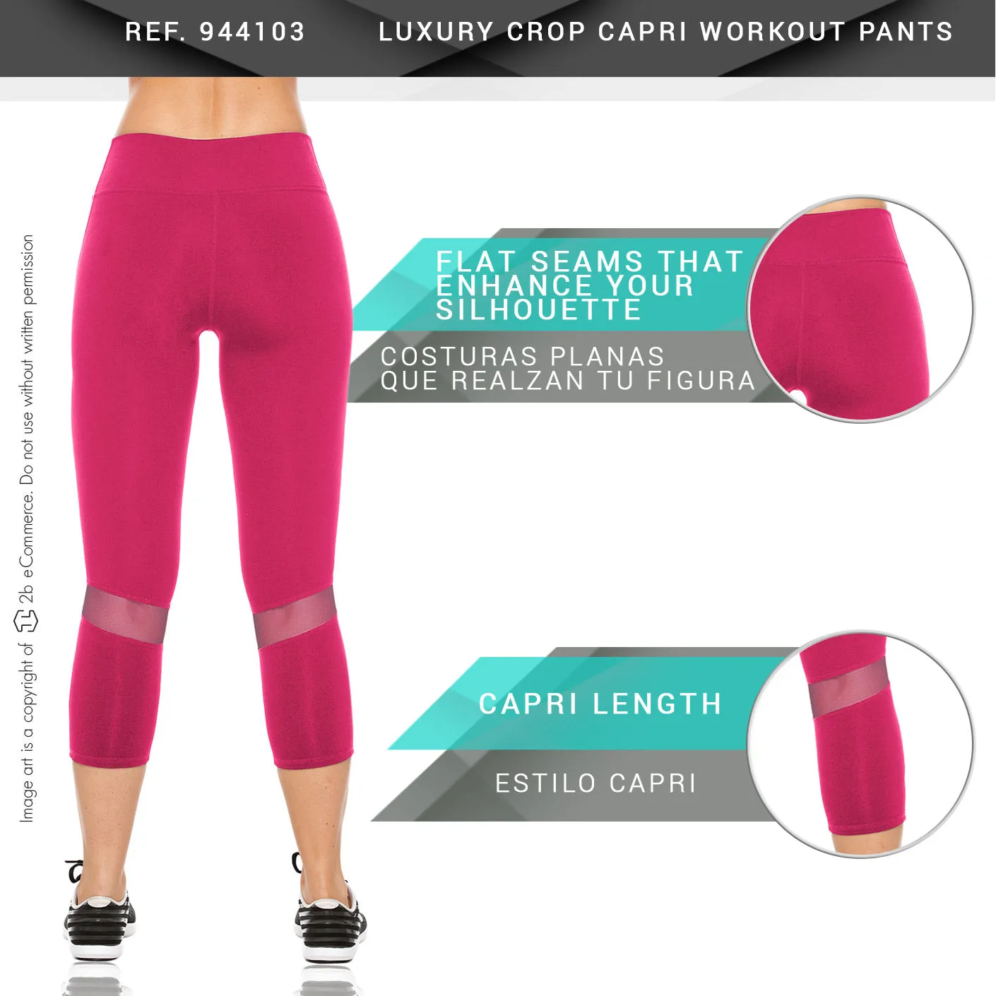 Flexmee 944103 Luxury Crop Capri Polyester Activewear Workout Pants Trousers