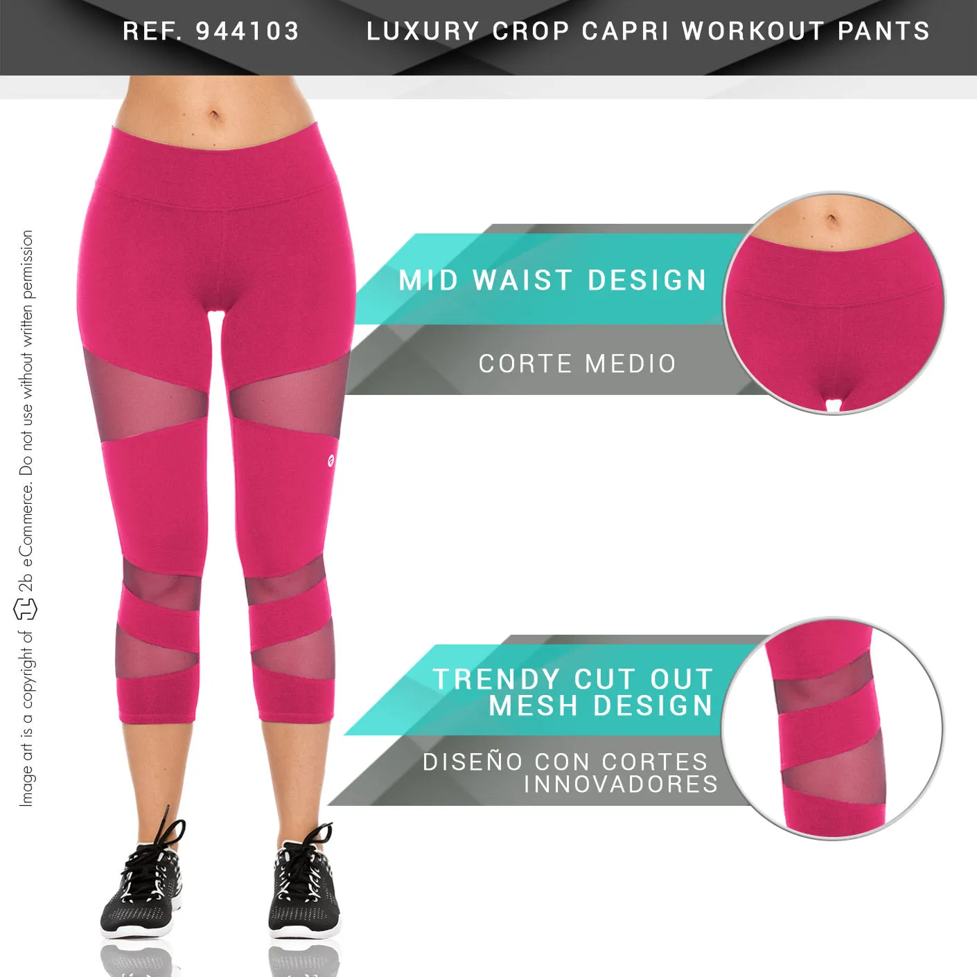 Flexmee 944103 Luxury Crop Capri Polyester Activewear Workout Pants Trousers