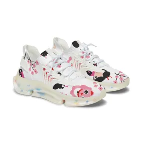 Floral Women's Mesh Sneakers - Cute Panda and Cherry Blossom Design