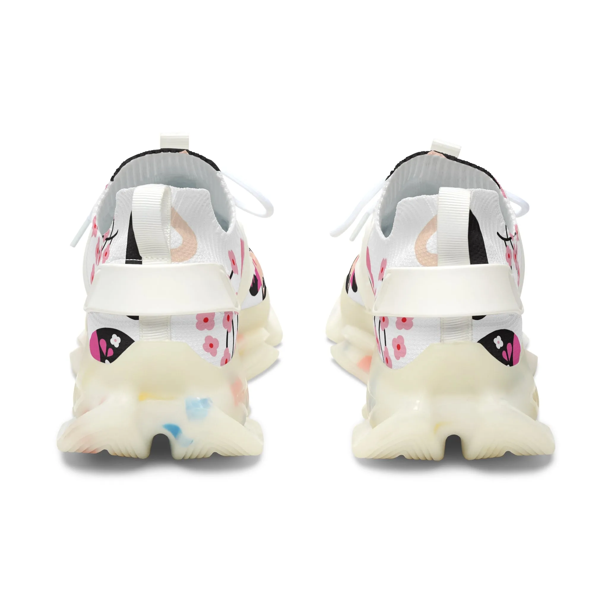 Floral Women's Mesh Sneakers - Cute Panda and Cherry Blossom Design