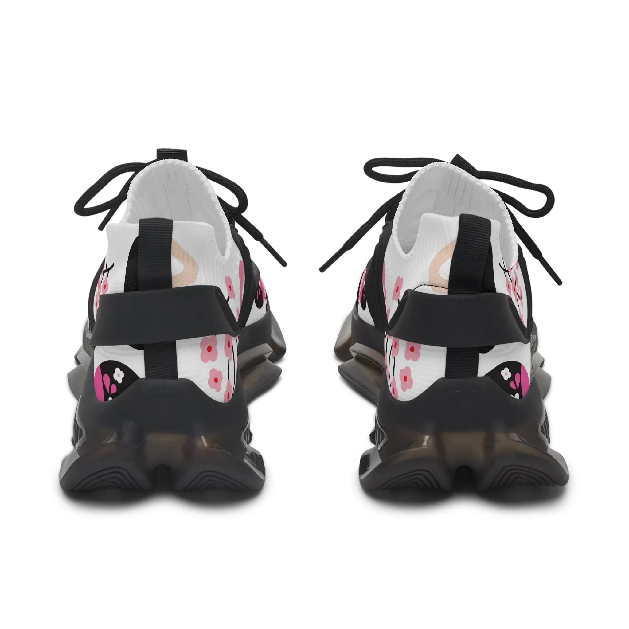 Floral Women's Mesh Sneakers - Cute Panda and Cherry Blossom Design
