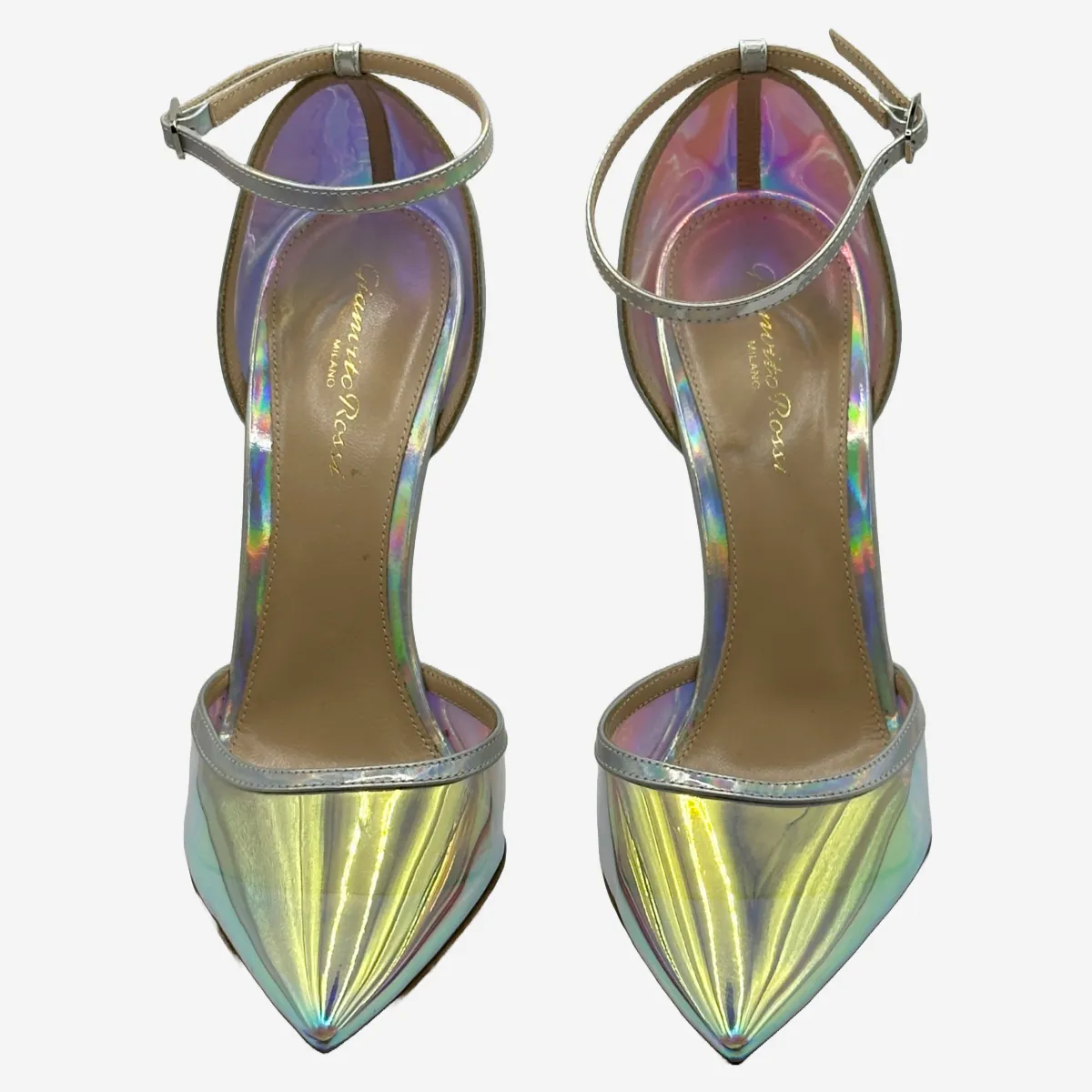 Gianvito Rossi multicoloured holographic vinyl heeled pumps