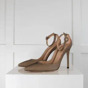 Gianvito Rossi Nude and Black Net Ankle Strap Heels