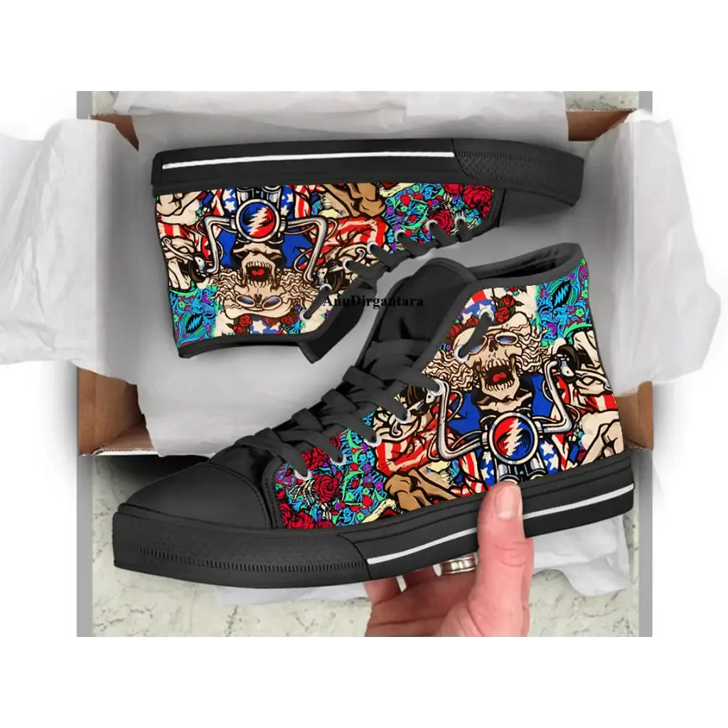 GRATEFUL DEAD Rock Band Motor Shoes High Top Sneakers for Kids and Adults