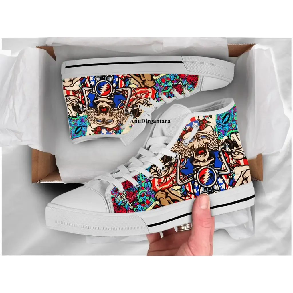 GRATEFUL DEAD Rock Band Motor Shoes High Top Sneakers for Kids and Adults