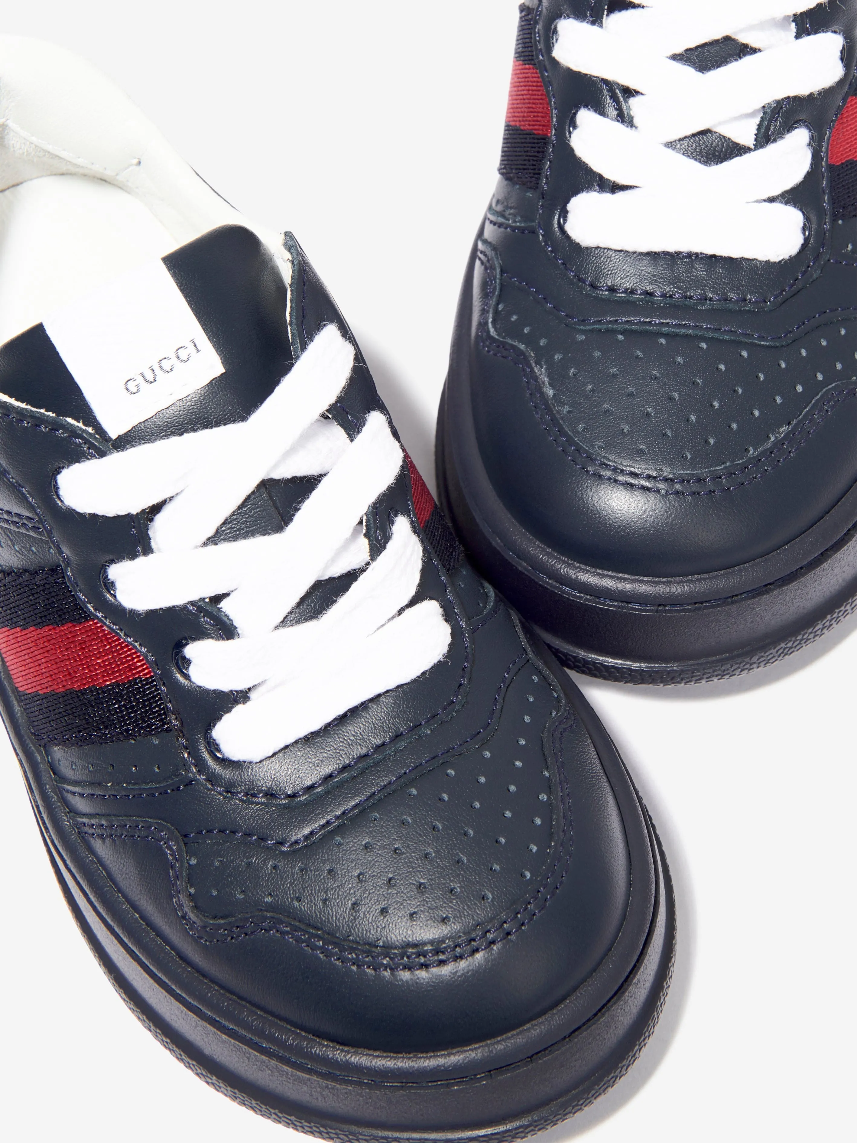 Gucci Kids Leather Trainers With Web in Navy