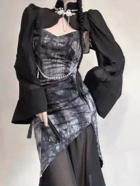 Joskaa 2024 Summer Vintage Black 2 Piece Dress Set Women Turtleneck Y2k Crop Tops Even Party Strap Midi Dress Slim Fashion Suit Chic