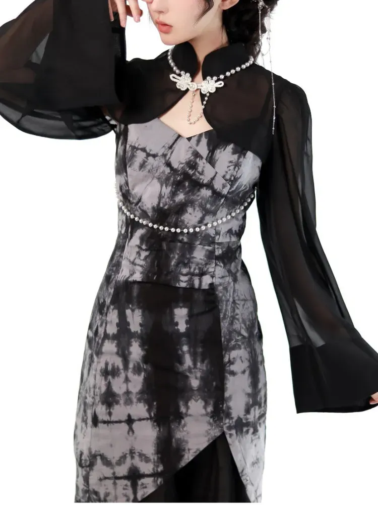 Joskaa 2024 Summer Vintage Black 2 Piece Dress Set Women Turtleneck Y2k Crop Tops Even Party Strap Midi Dress Slim Fashion Suit Chic
