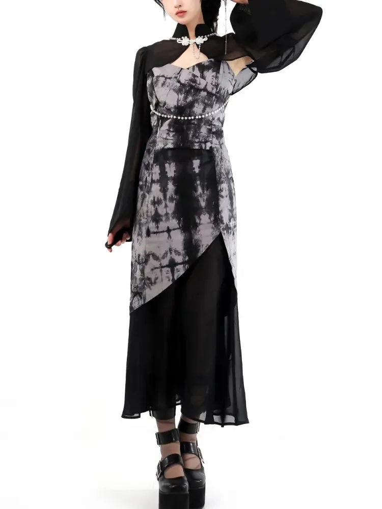 Joskaa 2024 Summer Vintage Black 2 Piece Dress Set Women Turtleneck Y2k Crop Tops Even Party Strap Midi Dress Slim Fashion Suit Chic