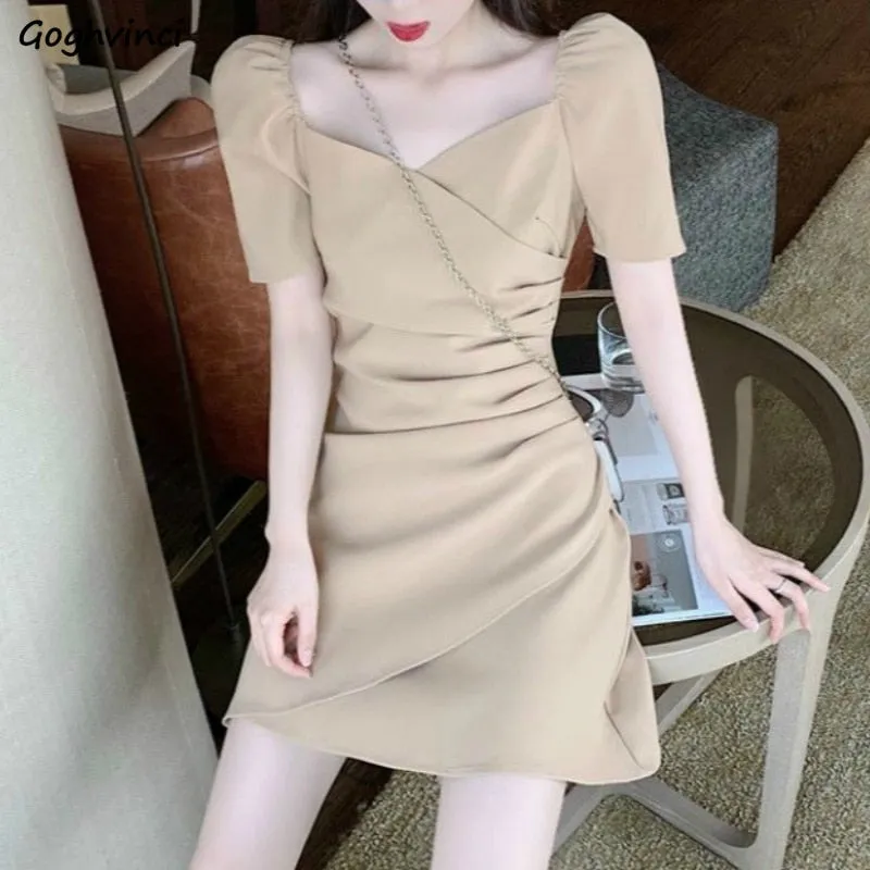 Joskaa hoco dresses Dress Women Irregular Khaki Elegant Temperament Solid Korean Style Trendy Leisure Streetwear Oversize 2XL All-match New Female
