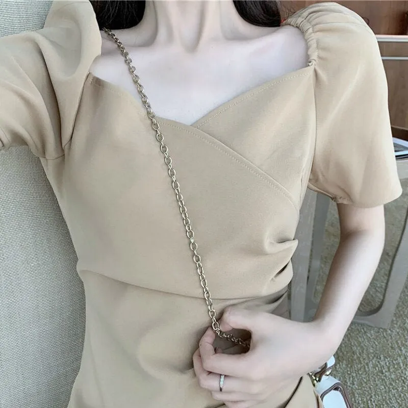 Joskaa hoco dresses Dress Women Irregular Khaki Elegant Temperament Solid Korean Style Trendy Leisure Streetwear Oversize 2XL All-match New Female
