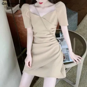 Joskaa hoco dresses Dress Women Irregular Khaki Elegant Temperament Solid Korean Style Trendy Leisure Streetwear Oversize 2XL All-match New Female