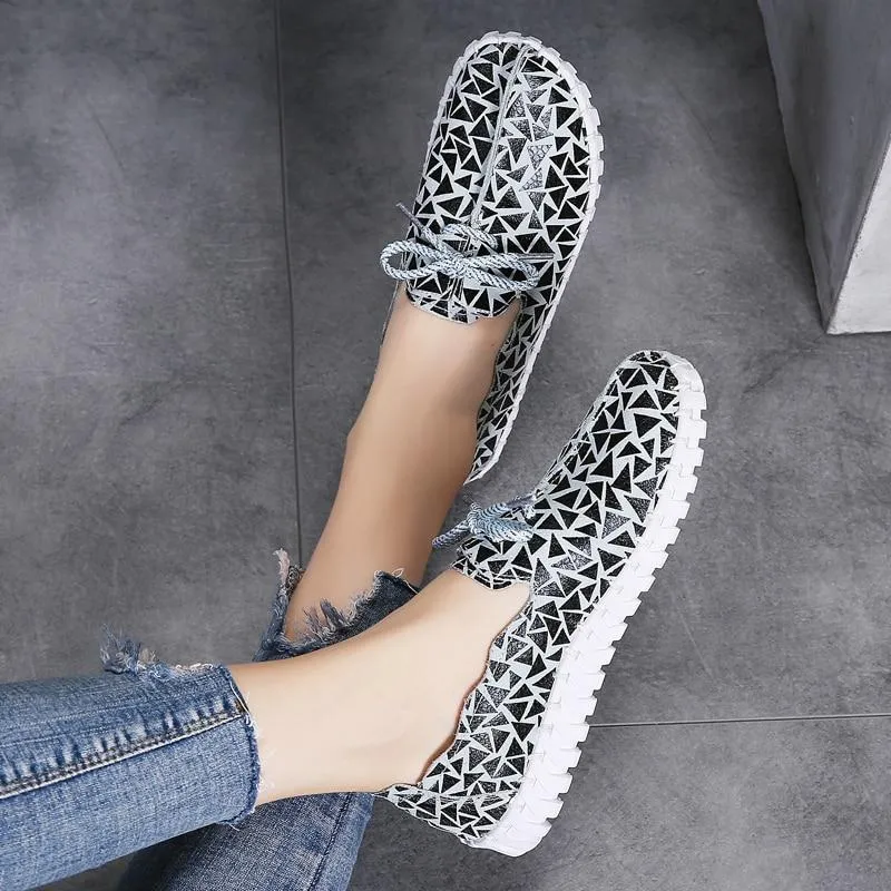 Lace Up Sequin Loafers Flats