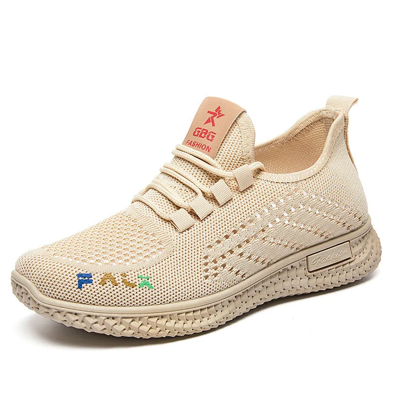 Ladies Lace Up Pull on Knit Running Shoes Sneakers