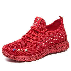 Ladies Lace Up Pull on Knit Running Shoes Sneakers